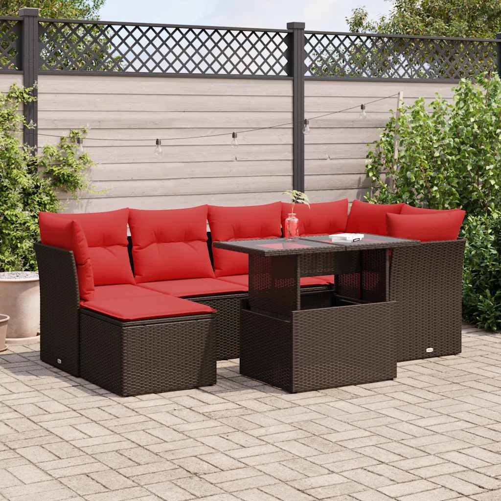 vidaXL Set Divani Giardino 7 pz con Cuscini Marrone Polyrattan Acacia