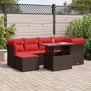 vidaXL Set Divani Giardino 7 pz con Cuscini Marrone Polyrattan Acacia