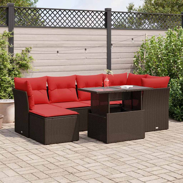 vidaXL Set Divani Giardino 7 pz con Cuscini Marrone Polyrattan Acacia