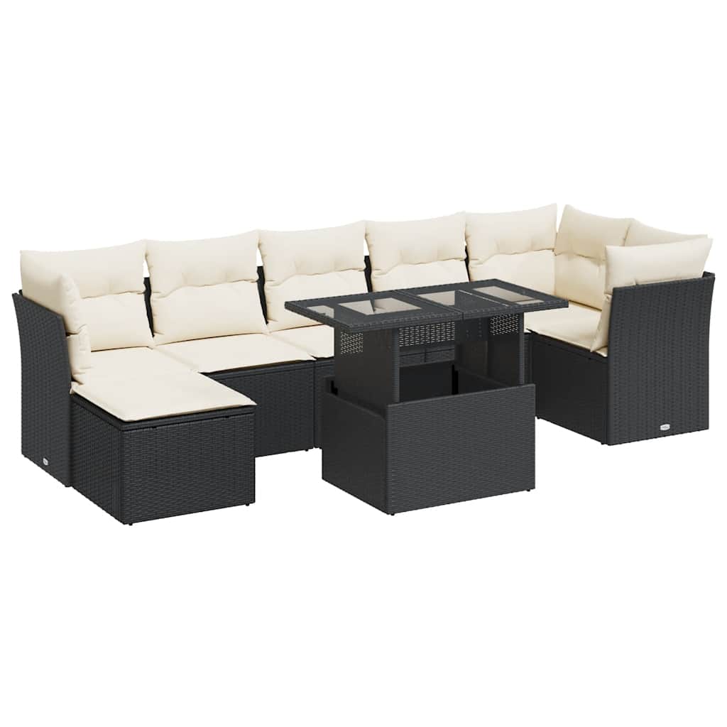 vidaXL Set Divani da Giardino con Cuscini 8 pz Nero in Polyrattan