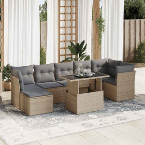 Set Divano da Giardino 8 pz con Cuscini Beige in Polyrattan