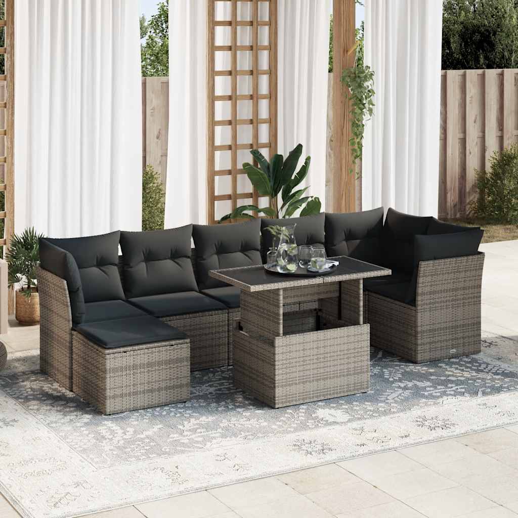 Set Divano da Giardino 8 pz con Cuscini Grigio in Polyrattan 3326201