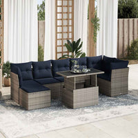 Set Divani da Giardino 7pz con Cuscini Grigio Polyrattan Acacia