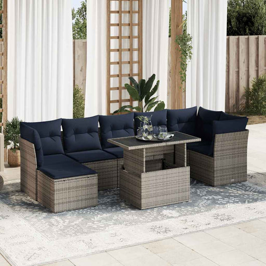 Set Divani da Giardino 7pz con Cuscini Grigio Polyrattan Acacia
