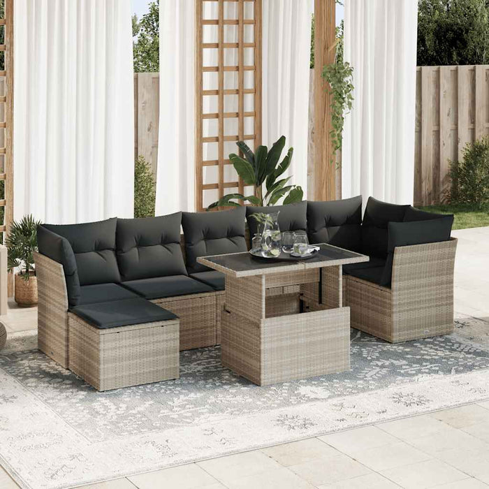 Set Divano da Giardino 8pz con Cuscini Grigio Chiaro Polyrattan