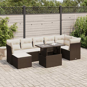 vidaXL Set Divani da Giardino 8 pz con Cuscini Marrone in Polyrattan