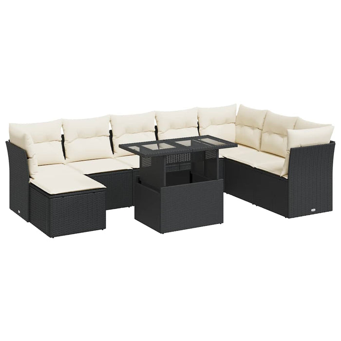 vidaXL Set Divani da Giardino 9 pz con Cuscini Nero in Polyrattan