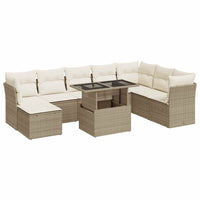 Set Divano da Giardino 9 pz con Cuscini Beige in Polyrattan