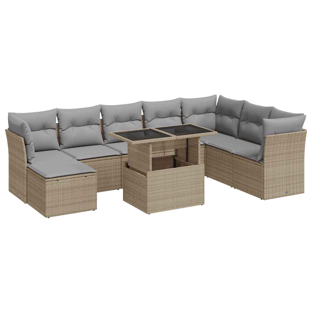 vidaXL Set Divano da Giardino 9 pz con Cuscini Beige in Polyrattan