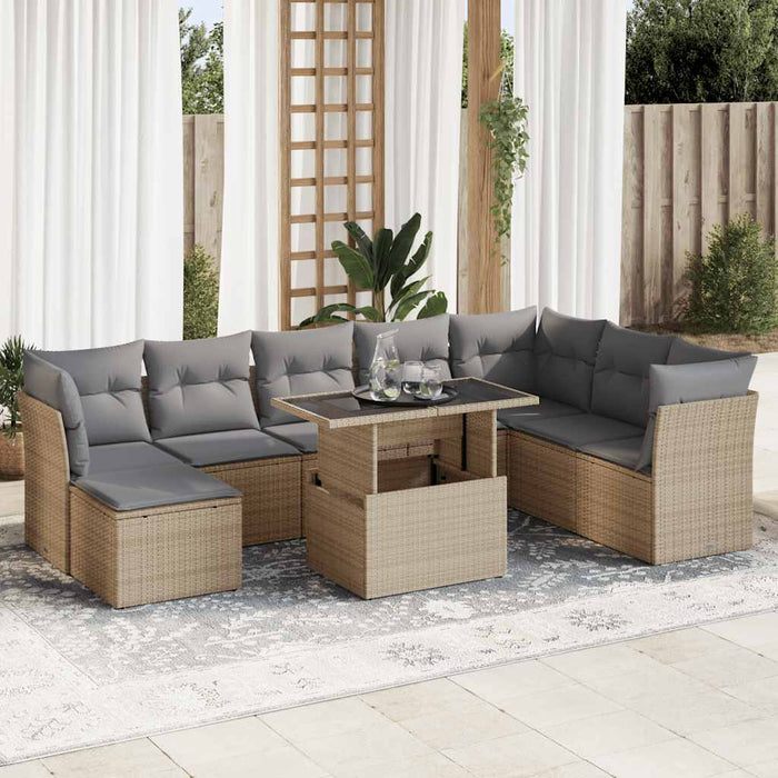 vidaXL Set Divano da Giardino 9 pz con Cuscini Beige in Polyrattan