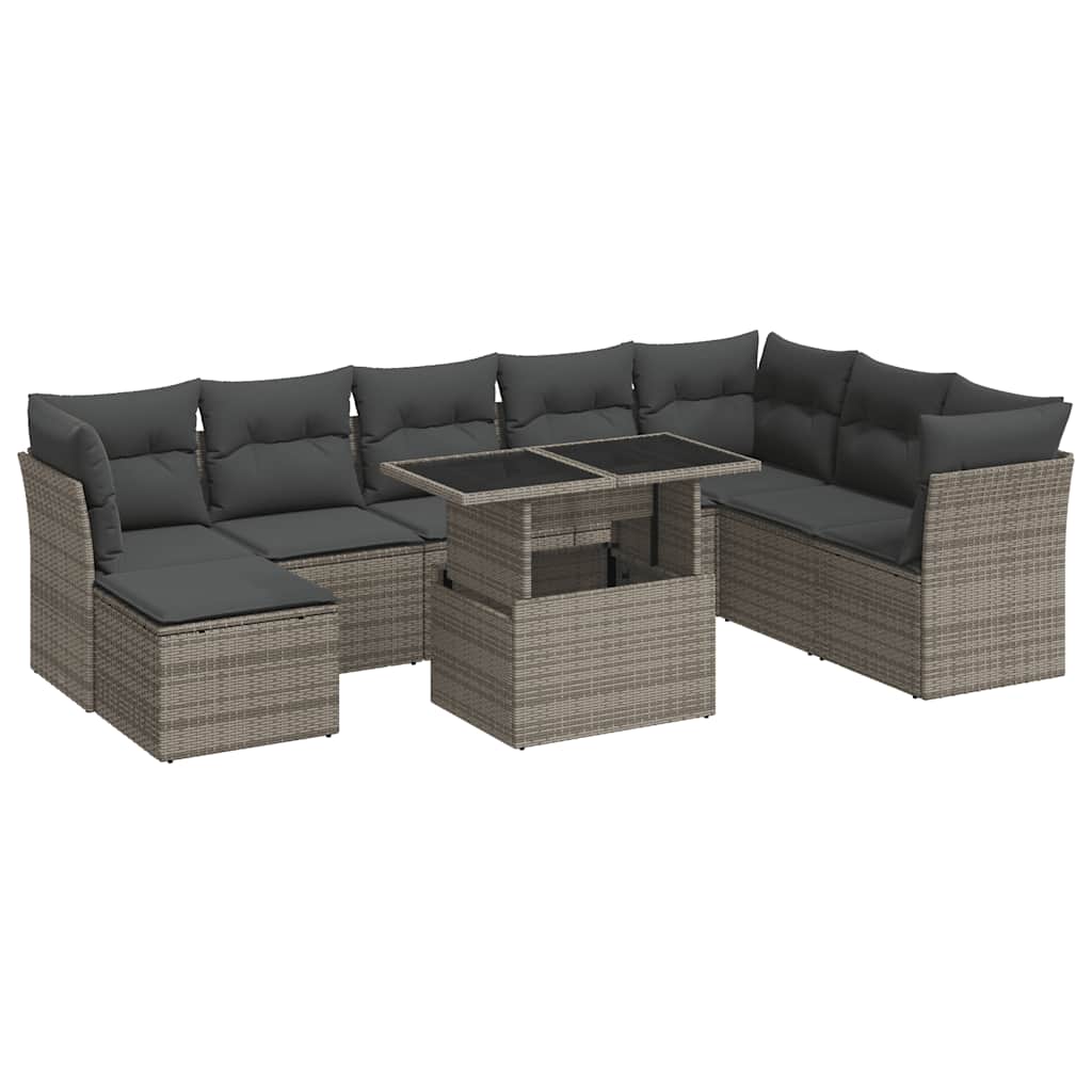 vidaXL Set Divano da Giardino 9 pz con Cuscini Grigio in Polyrattan