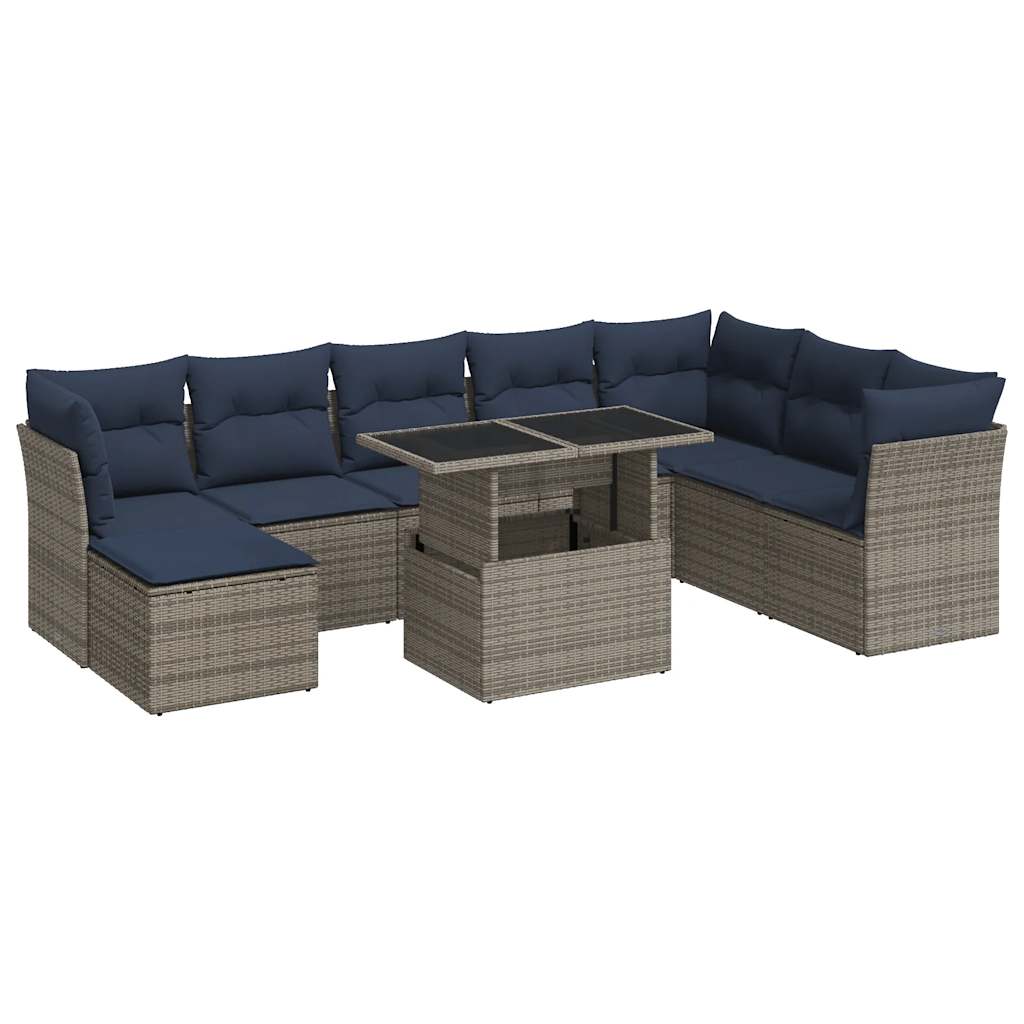 vidaXL Set Divano da Giardino 9pz con Cuscini Grigio Polyrattan Acacia
