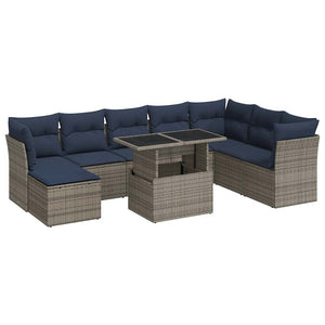 vidaXL Set Divano da Giardino 9pz con Cuscini Grigio Polyrattan Acacia