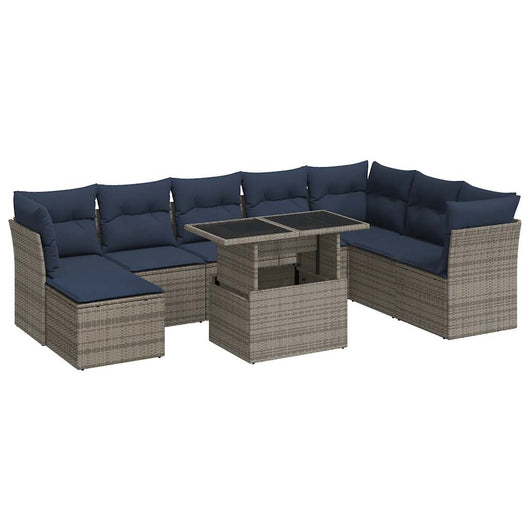 vidaXL Set Divano da Giardino 9pz con Cuscini Grigio Polyrattan Acacia