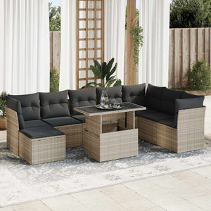 vidaXL Set Divano da Giardino 9pz con Cuscini Grigio Chiaro Polyrattan