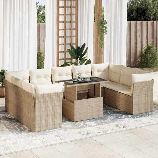 vidaXL Set Divano da Giardino 10 pz con Cuscini Beige in Polyrattan