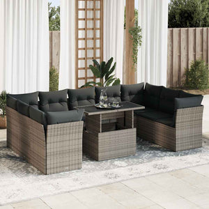 Set Divano da Giardino 10 pz con Cuscini Grigio in Polyrattan