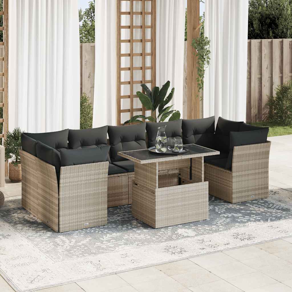 Set Divano Giardino 10 pz con Cuscini Grigio Chiaro Polyrattan