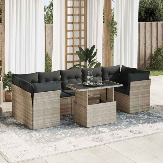 Set Divano Giardino 10 pz con Cuscini Grigio Chiaro Polyrattan