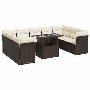 Set Divani da Giardino 10pz con Cuscini in Polyrattan Marrone 3326224