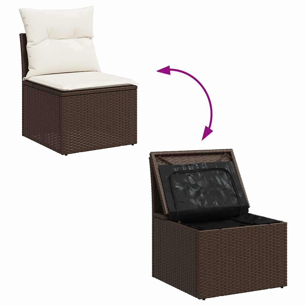 Set Divani da Giardino 10pz con Cuscini in Polyrattan Marrone 3326224