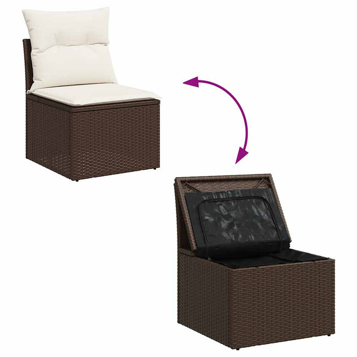 Set Divani da Giardino 10pz con Cuscini in Polyrattan Marrone 3326224