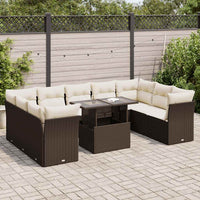 vidaXL Set Divani da Giardino 10pz con Cuscini in Polyrattan Marrone