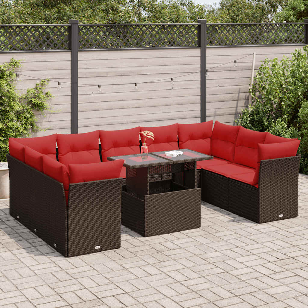 vidaXL Set Divani Giardino 10 pz con Cuscini Polyrattan Marrone Acacia