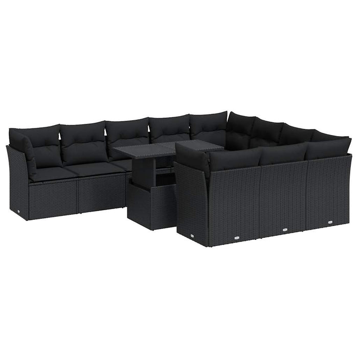 Set Divani da Giardino 11 pz con Cuscini in Polyrattan Nero 3326226