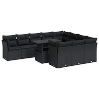 vidaXL Set Divani da Giardino 11 pz con Cuscini in Polyrattan Nero