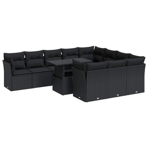 vidaXL Set Divani da Giardino 11 pz con Cuscini in Polyrattan Nero