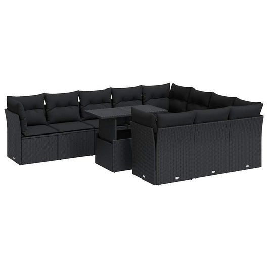 vidaXL Set Divani da Giardino 11 pz con Cuscini in Polyrattan Nero