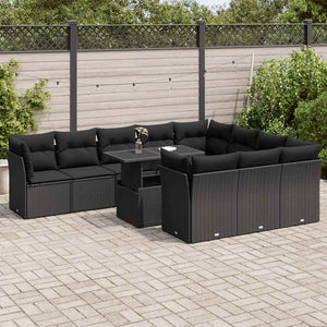 vidaXL Set Divani da Giardino 11 pz con Cuscini in Polyrattan Nero