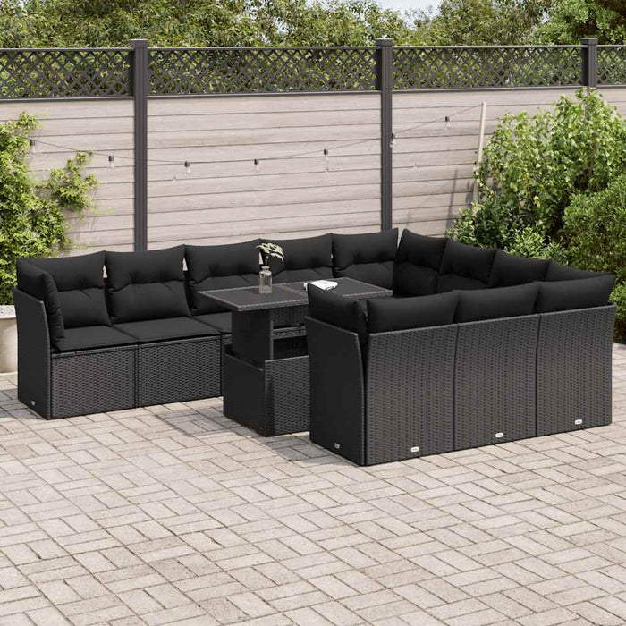 vidaXL Set Divani da Giardino 11 pz con Cuscini in Polyrattan Nero