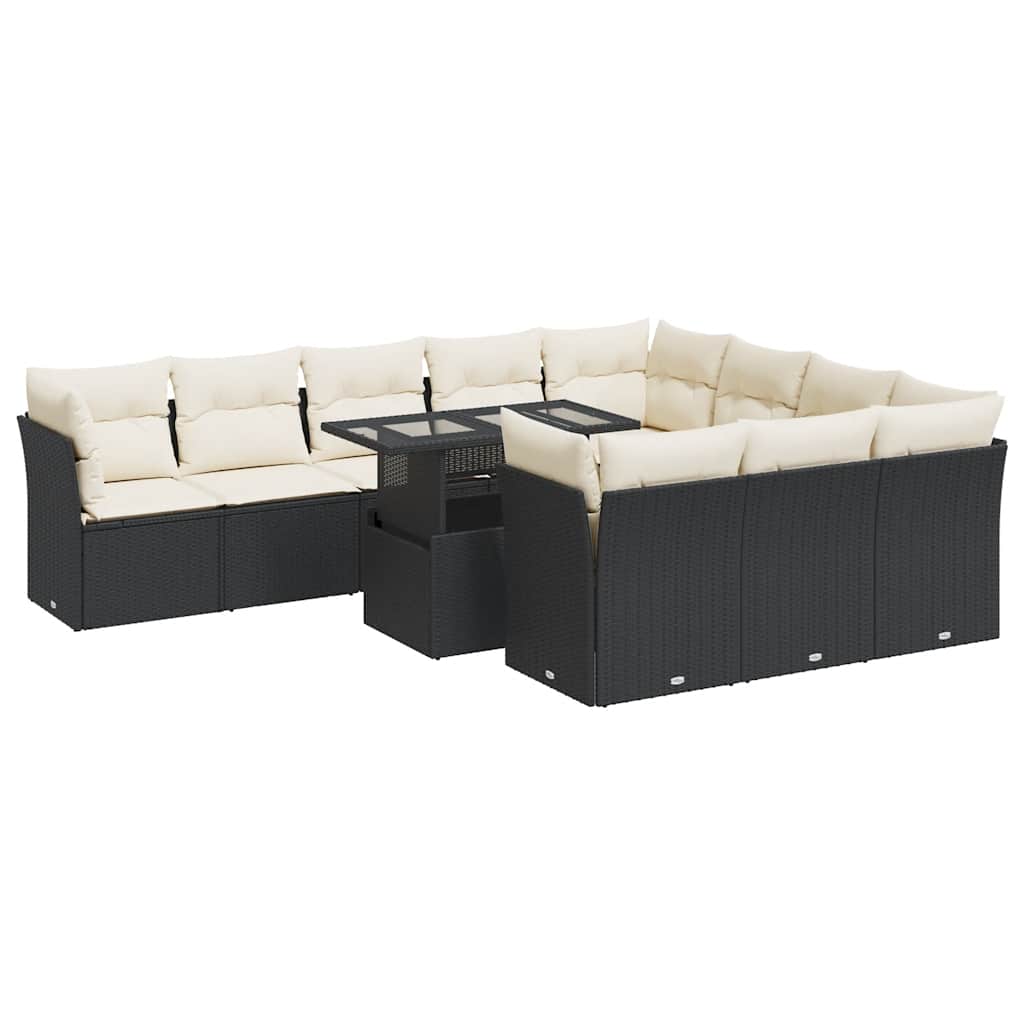 vidaXL Set Divani da Giardino 11 pz con Cuscini in Polyrattan Nero