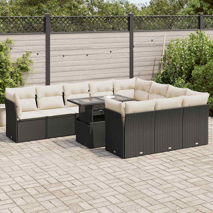 vidaXL Set Divani da Giardino 11 pz con Cuscini in Polyrattan Nero