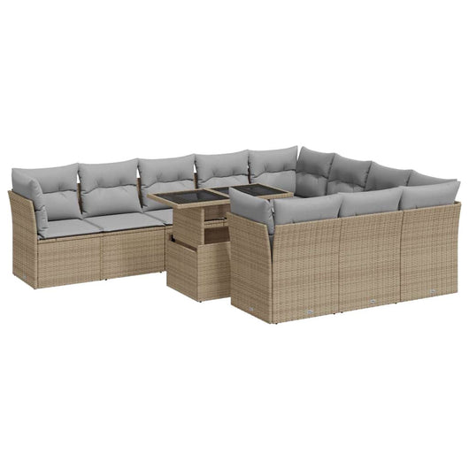 vidaXL Set Divani da Giardino 11 pz con Cuscini Beige in Polyrattan