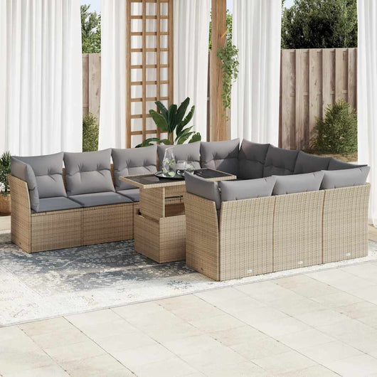 vidaXL Set Divani da Giardino 11 pz con Cuscini Beige in Polyrattan
