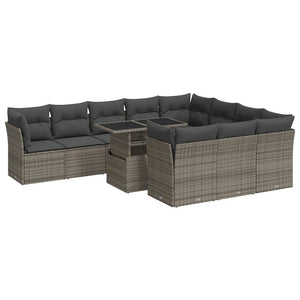 vidaXL Set Divani da Giardino 11 pz con Cuscini in Polyrattan Grigio