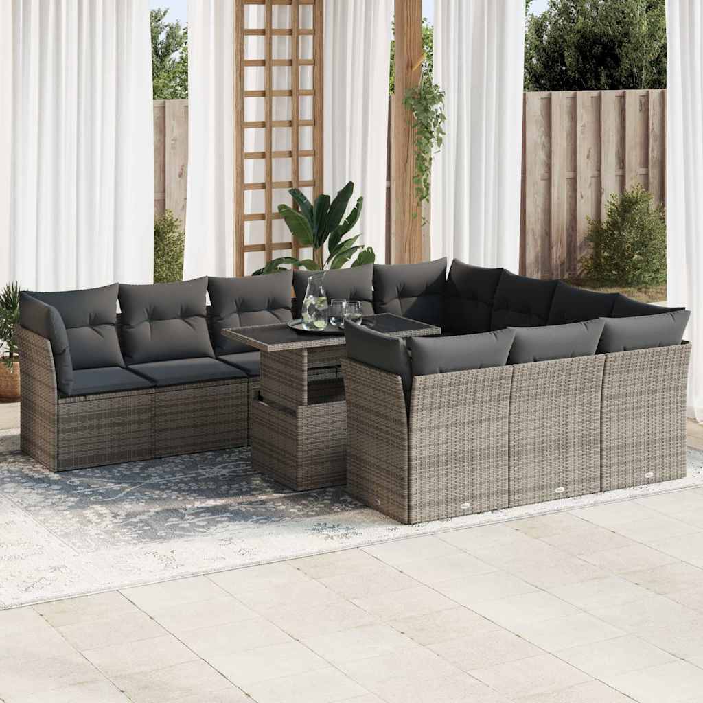 vidaXL Set Divani da Giardino 11 pz con Cuscini in Polyrattan Grigio