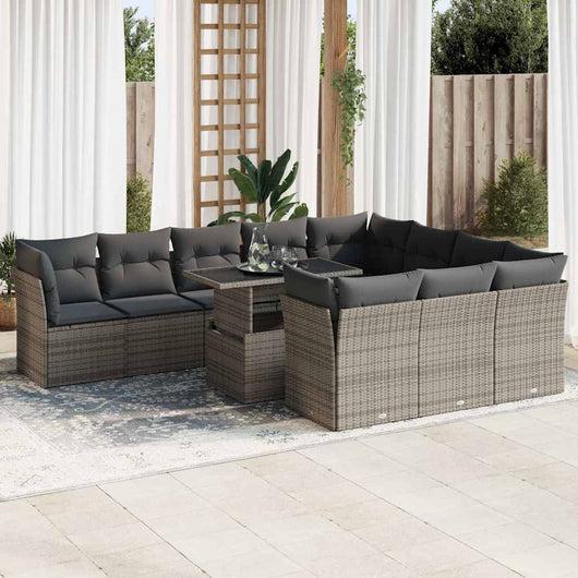 vidaXL Set Divani da Giardino 11 pz con Cuscini in Polyrattan Grigio