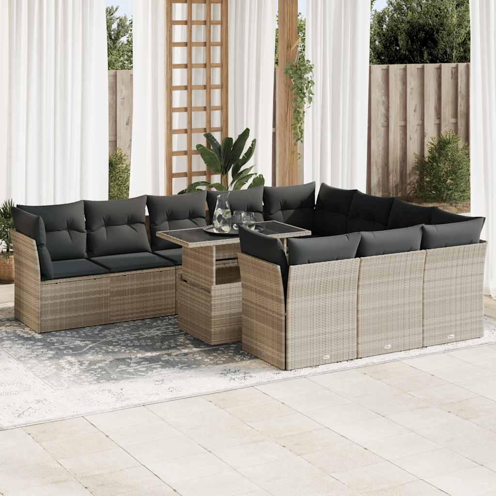 vidaXL Set Divani da Giardino 11 pz con Cuscini in Polyrattan Grigio