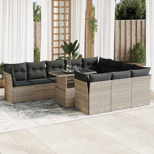 vidaXL Set Divani da Giardino 11 pz con Cuscini in Polyrattan Grigio