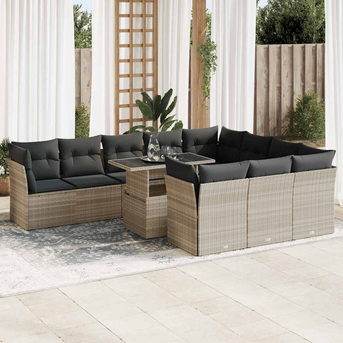 vidaXL Set Divani da Giardino 11 pz con Cuscini in Polyrattan Grigio