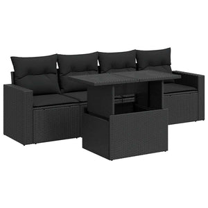 Set Divani da Giardino 5 pz con Cuscini in Polyrattan Nero 3326236