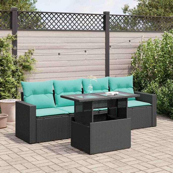 Set Divani da Giardino 5 pz con Cuscini Nero Polyrattan Acacia 3326238