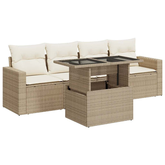 Set Divano da Giardino 5 pz con Cuscini Beige in Polyrattan 3326239
