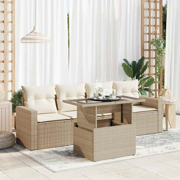 vidaXL Set Divano da Giardino 5 pz con Cuscini Beige in Polyrattan