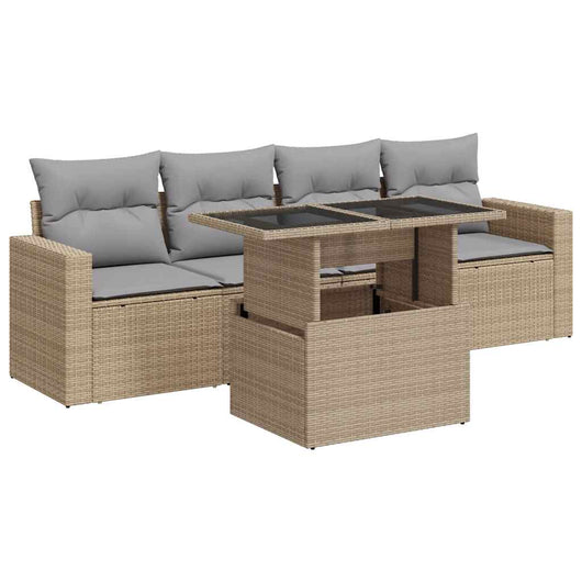 Set Divano da Giardino 5 pz con Cuscini Beige in Polyrattan 3326240
