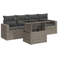 Set Divano da Giardino 5 pz con Cuscini Grigio in Polyrattan